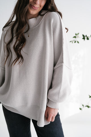Misty Ridge Ribbed Mock Neck Oversized Sweater - White Sand