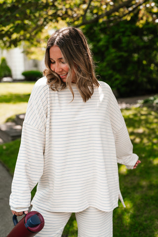 After Hours Oversized Long Sleeve Striped Top - Ivory