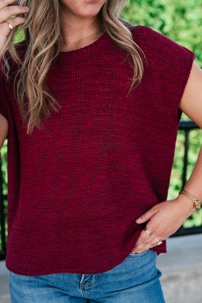 Everyday Ease Crew Neck Sweater Tank - Burgundy