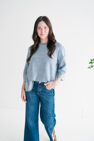 Relaxed Rhythm Knit Top - Dusty Blue
