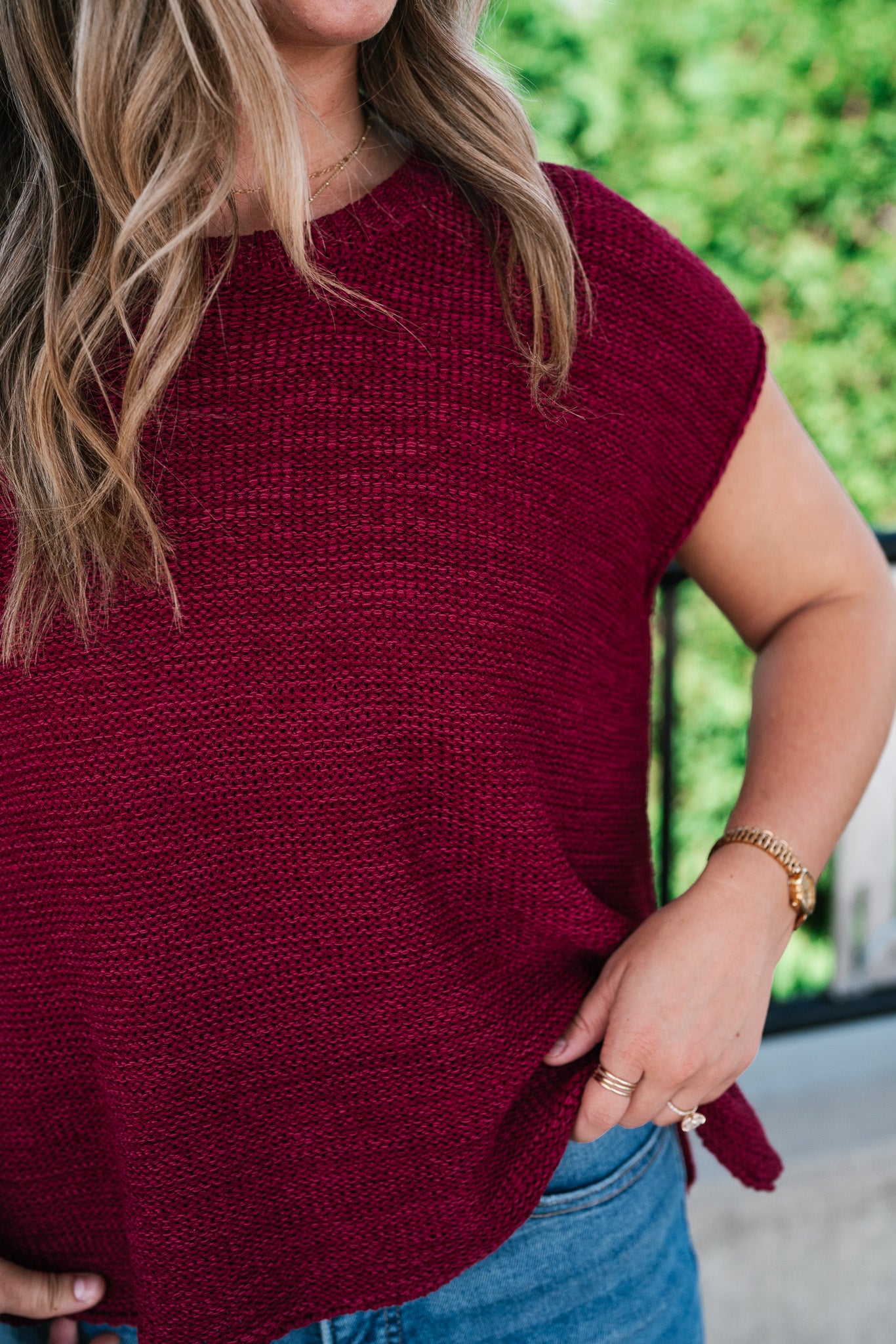 Everyday Ease Crew Neck Sweater Tank - Burgundy