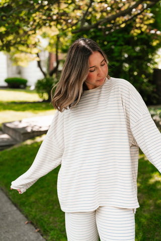 After Hours Oversized Long Sleeve Striped Top - Ivory