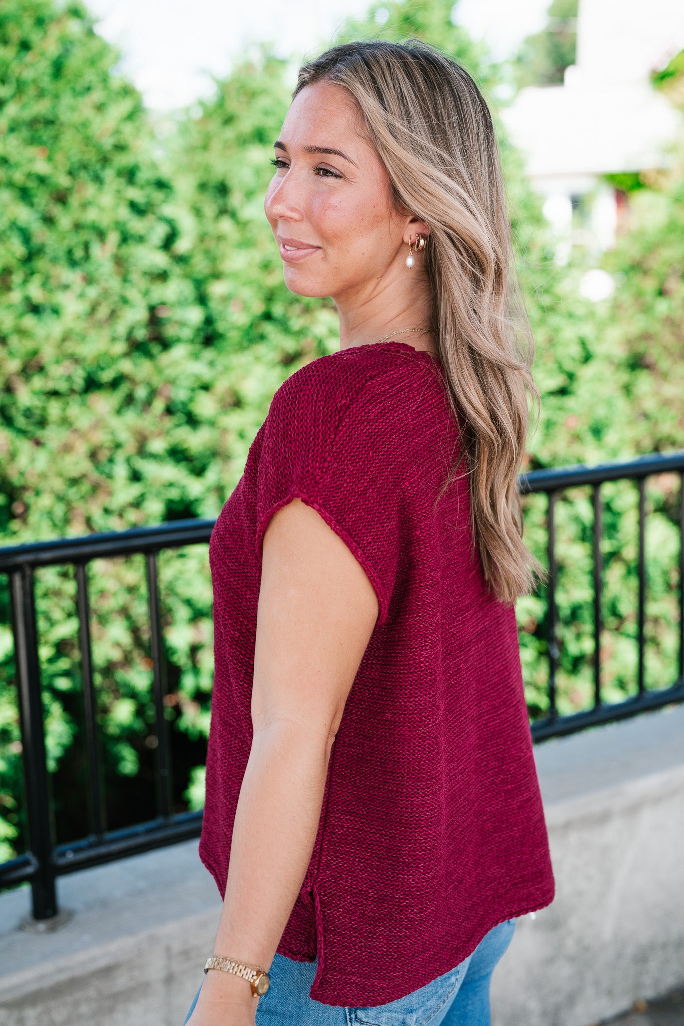 Everyday Ease Crew Neck Sweater Tank - Burgundy