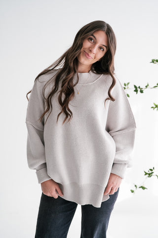 Misty Ridge Ribbed Mock Neck Oversized Sweater - White Sand