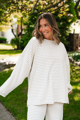 After Hours Oversized Long Sleeve Striped Top - Ivory