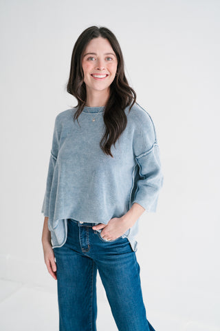 Relaxed Rhythm Knit Top - Dusty Blue