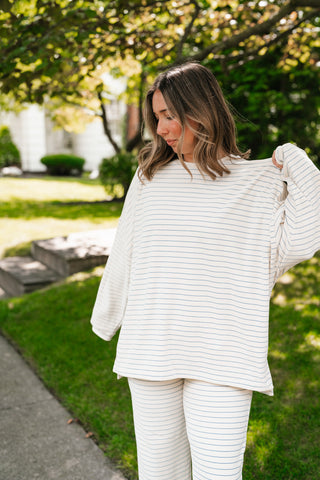 After Hours Oversized Long Sleeve Striped Top - Ivory