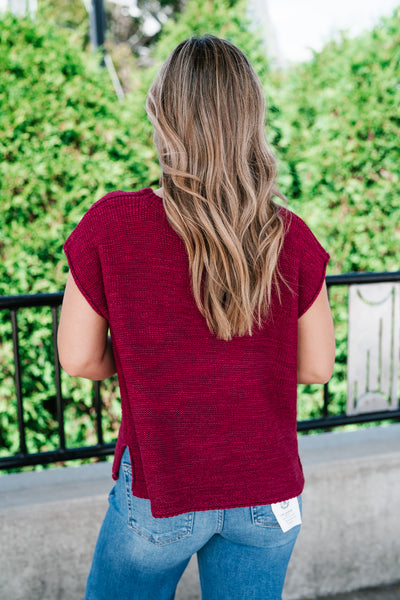 Everyday Ease Crew Neck Sweater Tank - Burgundy