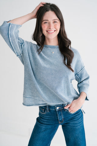 Relaxed Rhythm Knit Top - Dusty Blue