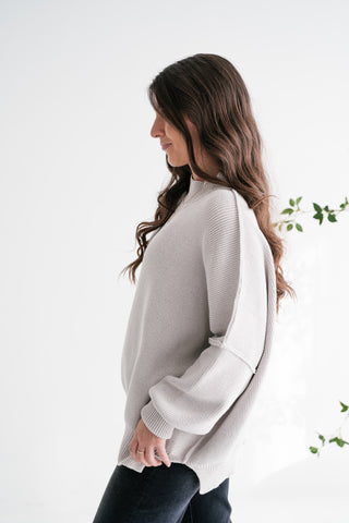 Misty Ridge Ribbed Mock Neck Oversized Sweater - White Sand