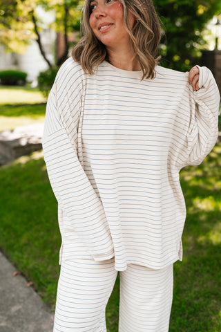 After Hours Oversized Long Sleeve Striped Top - Ivory