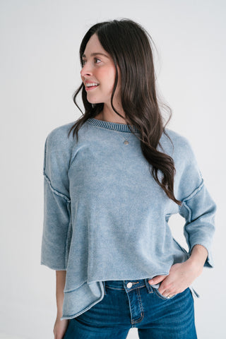Relaxed Rhythm Knit Top - Dusty Blue