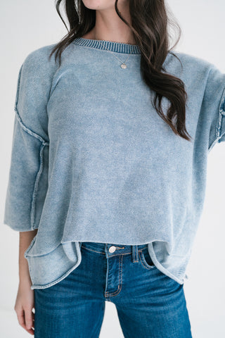 Relaxed Rhythm Knit Top - Dusty Blue