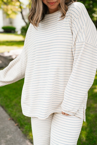 After Hours Oversized Long Sleeve Striped Top - Ivory