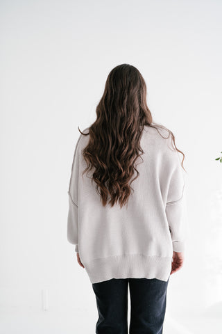 Misty Ridge Ribbed Mock Neck Oversized Sweater - White Sand
