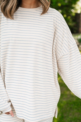 After Hours Oversized Long Sleeve Striped Top - Ivory