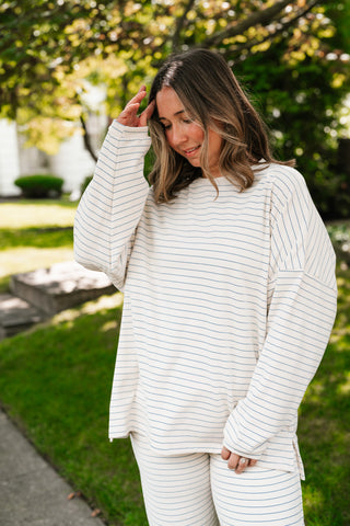 After Hours Oversized Long Sleeve Striped Top - Ivory
