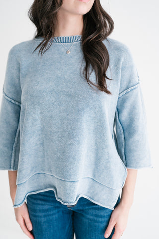Relaxed Rhythm Knit Top - Dusty Blue