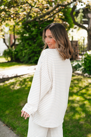 After Hours Oversized Long Sleeve Striped Top - Ivory
