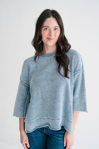 Relaxed Rhythm Knit Top - Dusty Blue