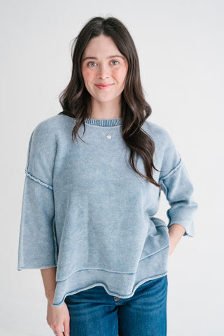 Relaxed Rhythm Knit Top - Dusty Blue