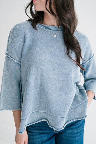 Relaxed Rhythm Knit Top - Dusty Blue
