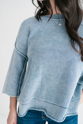Relaxed Rhythm Knit Top - Dusty Blue