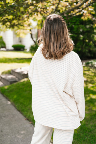 After Hours Oversized Long Sleeve Striped Top - Ivory
