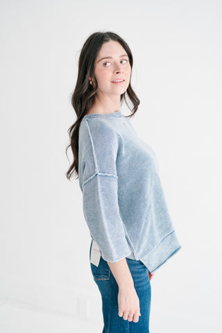 Relaxed Rhythm Knit Top - Dusty Blue