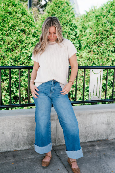Comfort Breeze Ribbed Sweater Top - Warm Grey