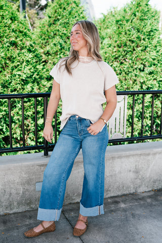 Comfort Breeze Ribbed Sweater Top - Warm Grey