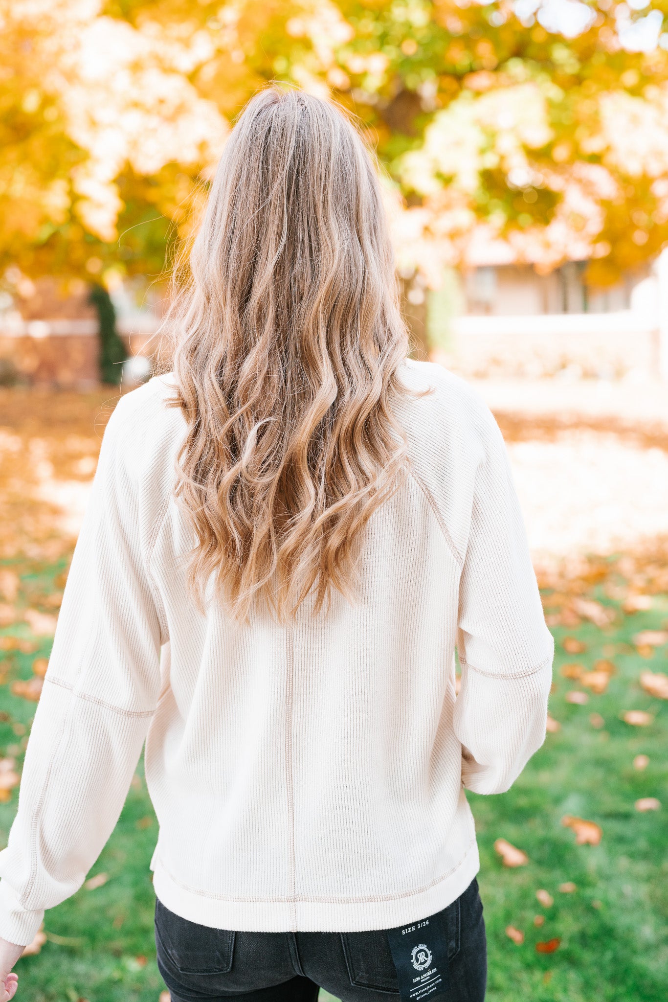 Crisp Air Split Neck Long Sleeve Top - Cream