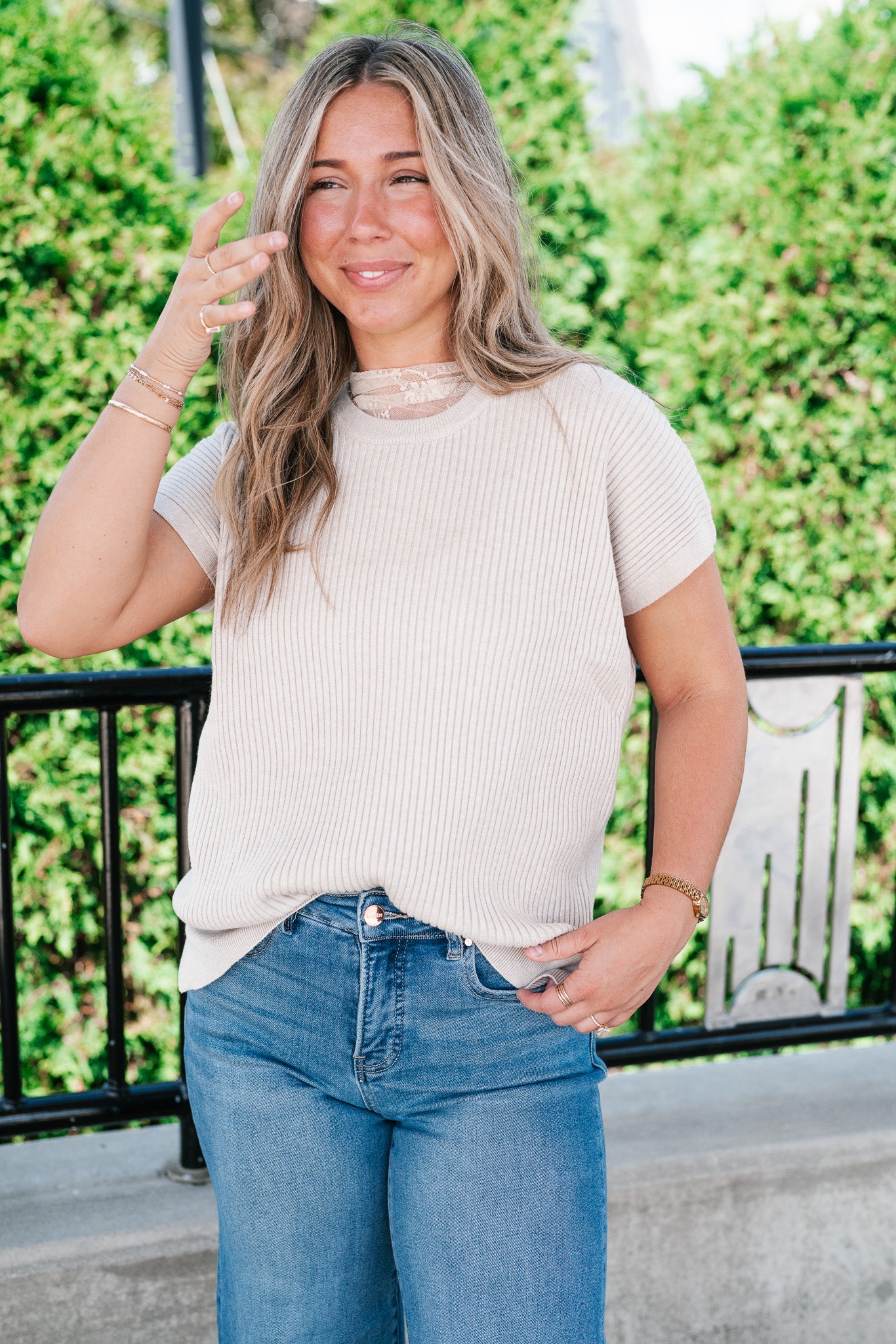 Comfort Breeze Ribbed Sweater Top - Warm Grey