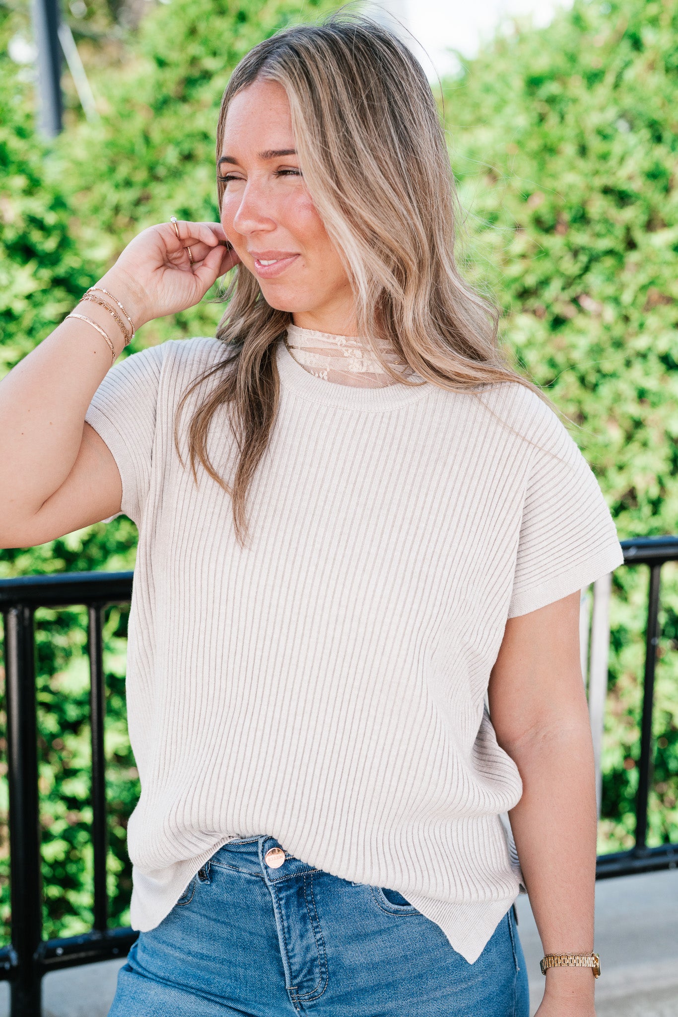 Comfort Breeze Ribbed Sweater Top - Warm Grey