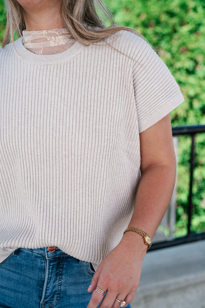 Comfort Breeze Ribbed Sweater Top - Warm Grey