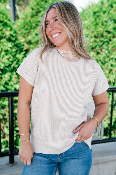 Comfort Breeze Ribbed Sweater Top - Warm Grey