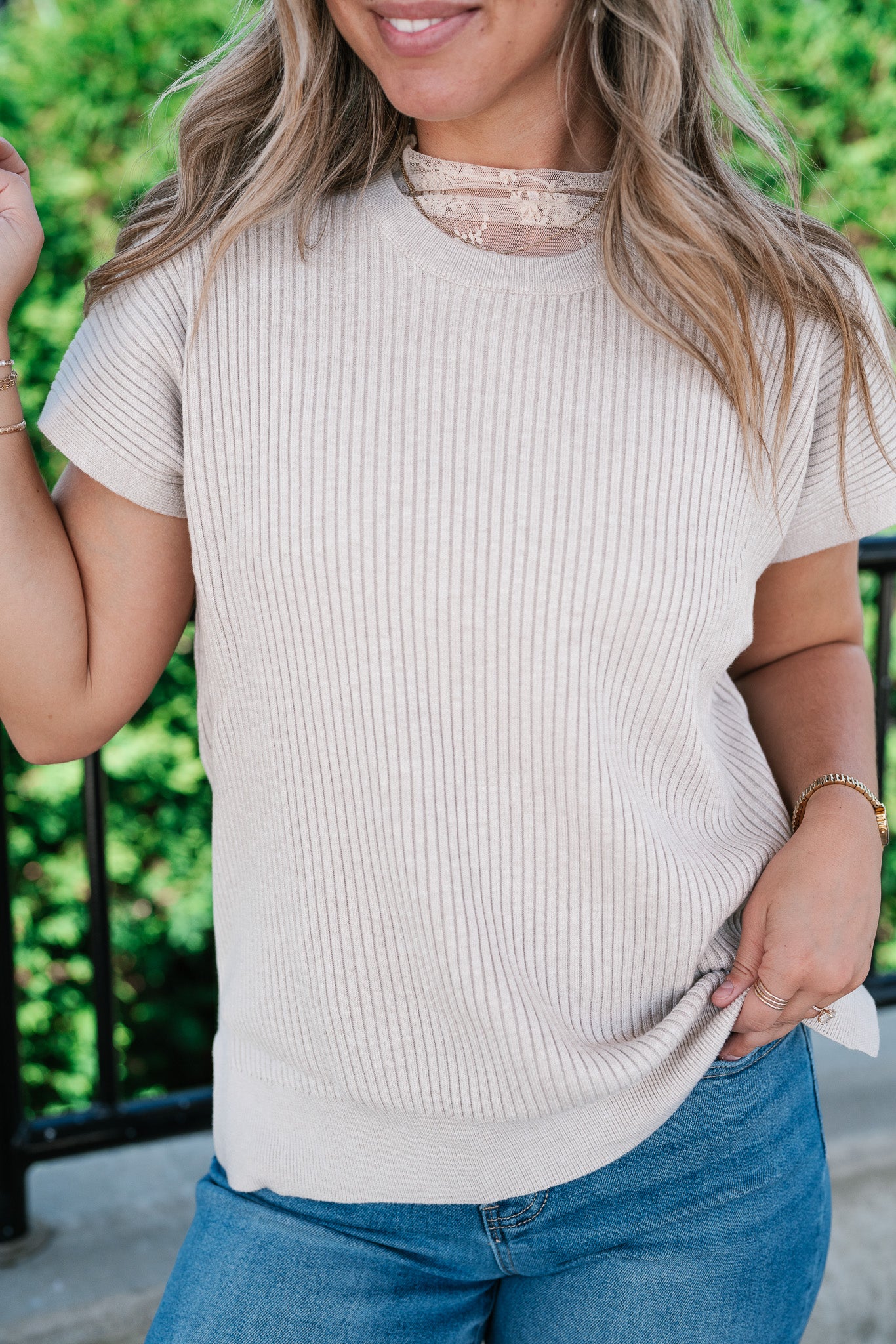 Comfort Breeze Ribbed Sweater Top - Warm Grey