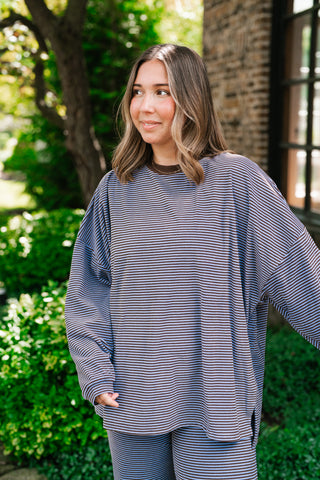 Oakley Oversized Fleece Long Sleeve Striped Top - Plum