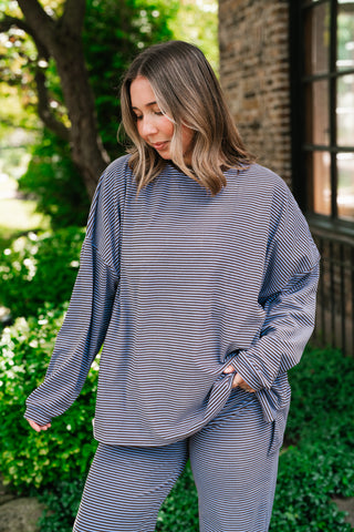 Oakley Oversized Fleece Long Sleeve Striped Top - Plum