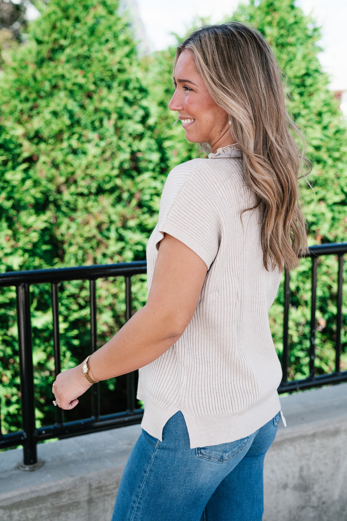 Comfort Breeze Ribbed Sweater Top - Warm Grey
