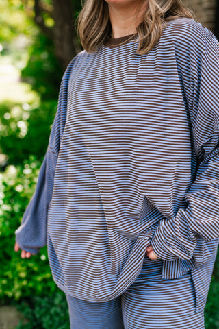 Oakley Oversized Fleece Long Sleeve Striped Top - Plum