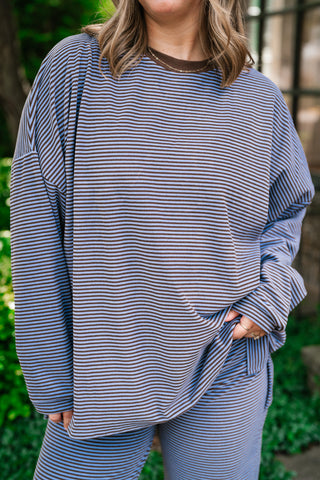 Oakley Oversized Fleece Long Sleeve Striped Top - Plum