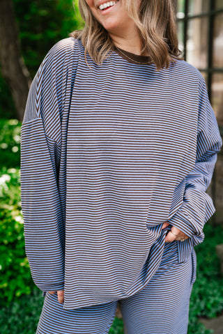 Oakley Oversized Fleece Long Sleeve Striped Top - Plum
