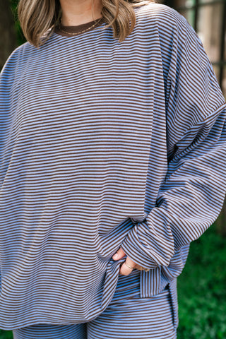 Oakley Oversized Fleece Long Sleeve Striped Top - Plum