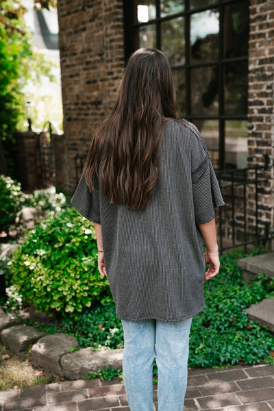 Forever Timeless Relaxed Ribbed Top- Charcoal