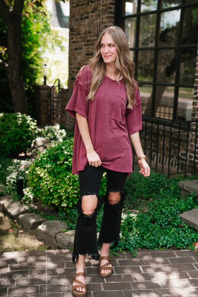 Forever Timeless Relaxed Ribbed Top- Burgundy