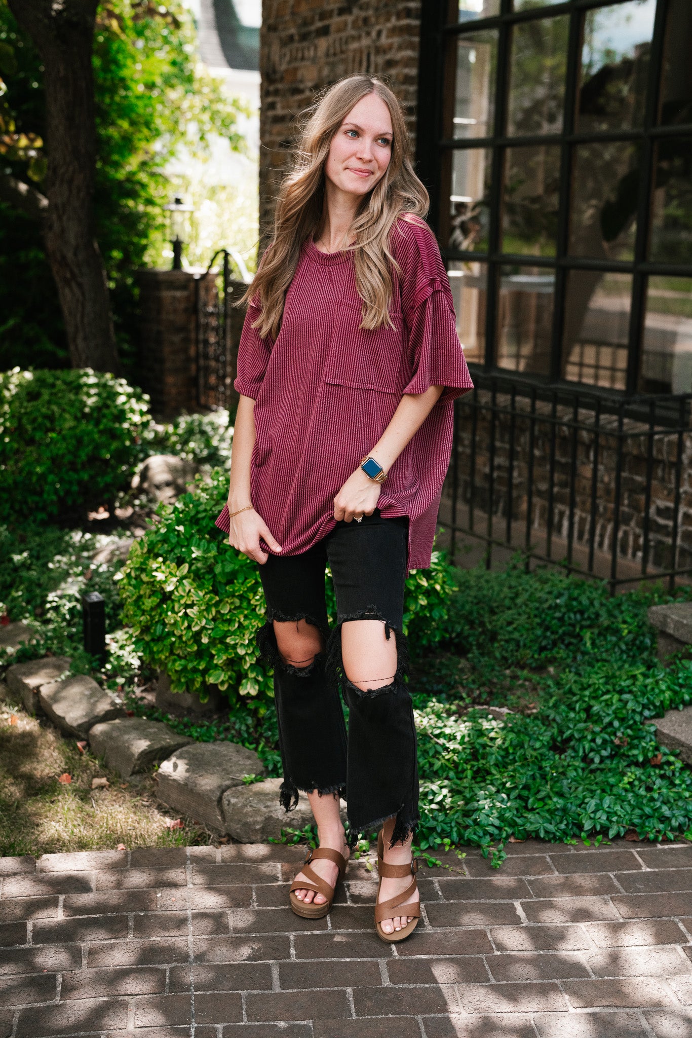 Forever Timeless Relaxed Ribbed Top- Burgundy