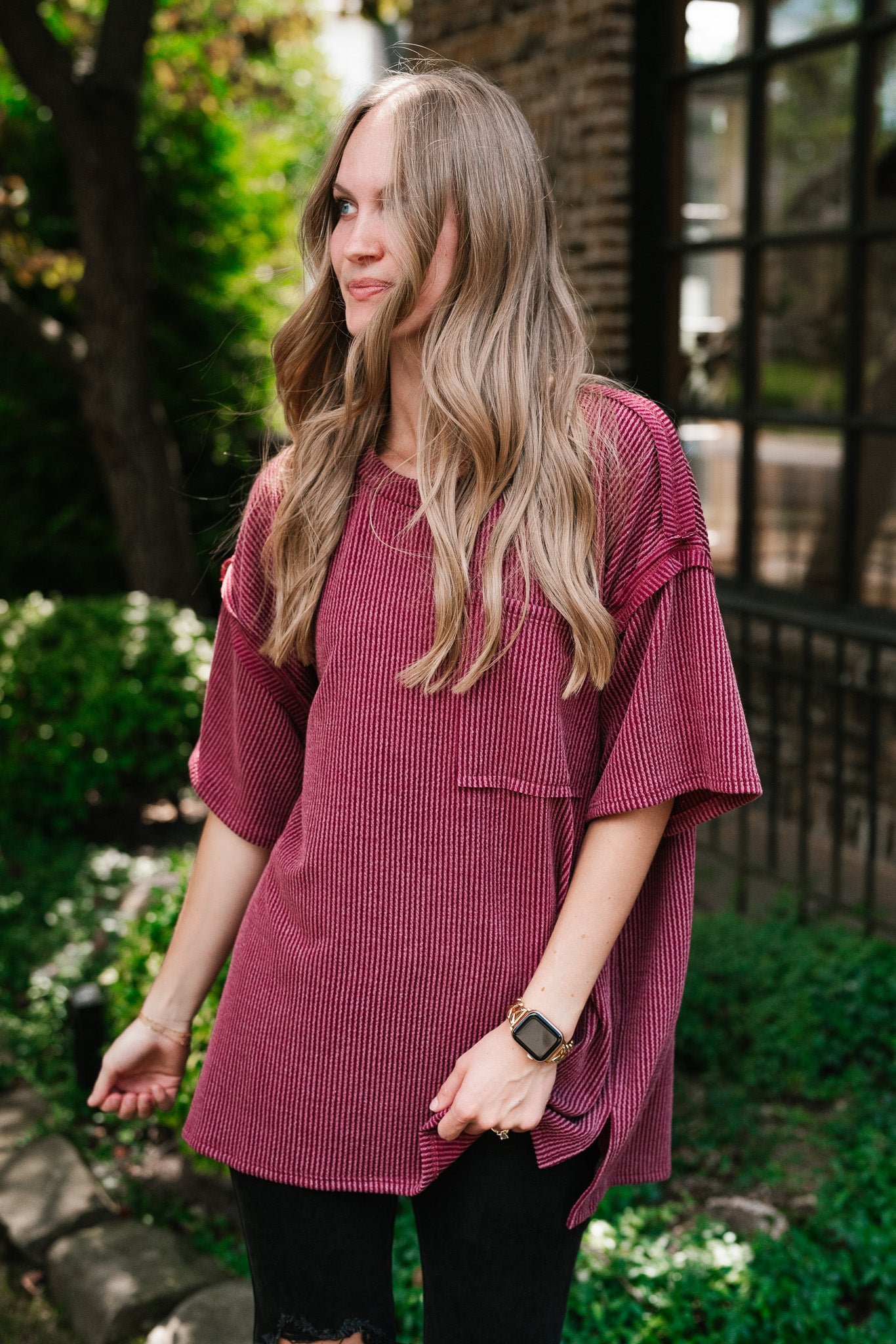 Forever Timeless Relaxed Ribbed Top- Burgundy