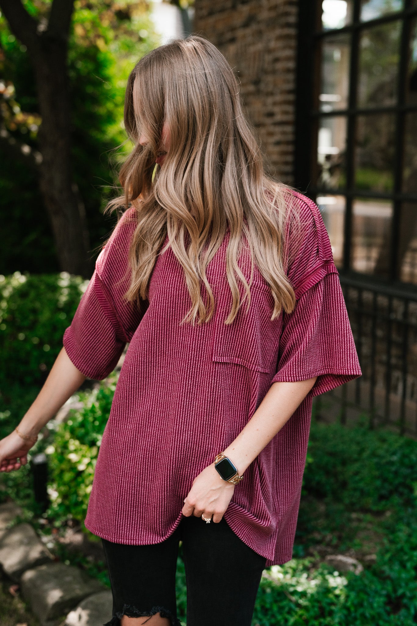 Forever Timeless Relaxed Ribbed Top- Burgundy