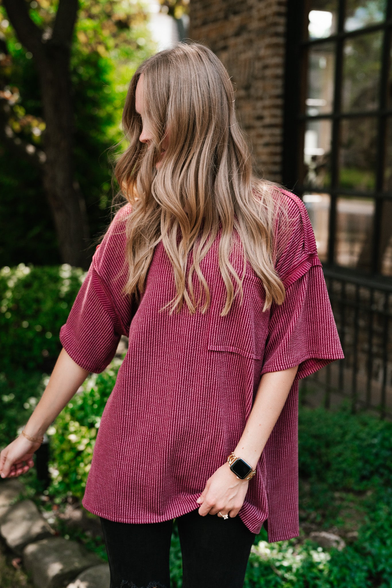 Forever Timeless Relaxed Ribbed Top- Burgundy